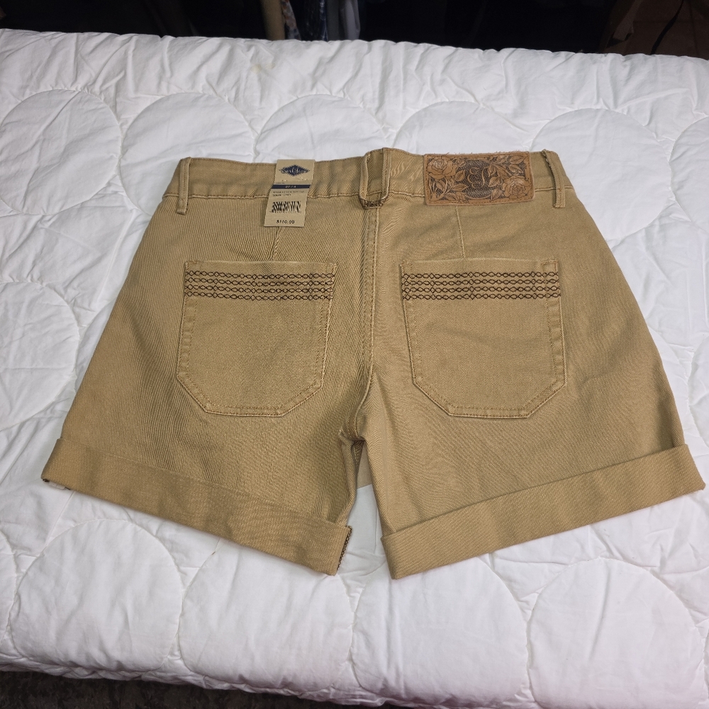 Earl Jean Women’s Camel Denim Shorts Size 27/4 NWT $110 Cuffed Stretch Twill